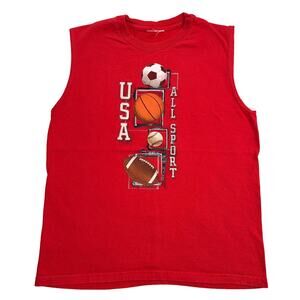 Boys Tank Top Shirt Sports Theme USA All Sport Red Sleeveless Crew Neck Large